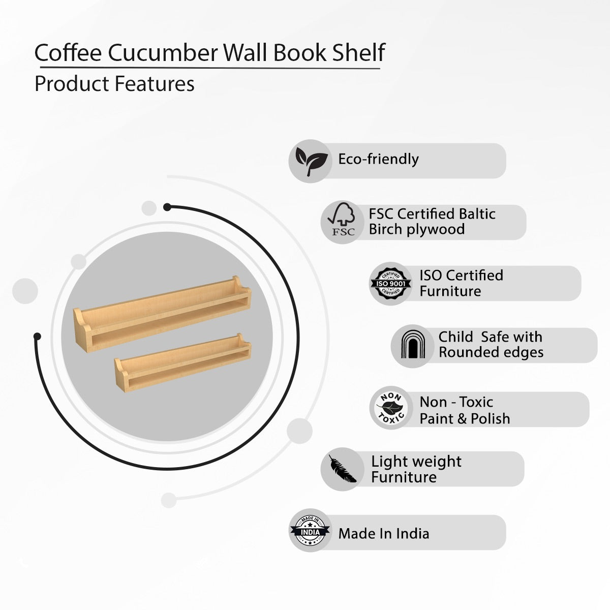 Coffee Cucumber | Wooden Wall Book Shelf | Verified Sustainable by Brown Living™