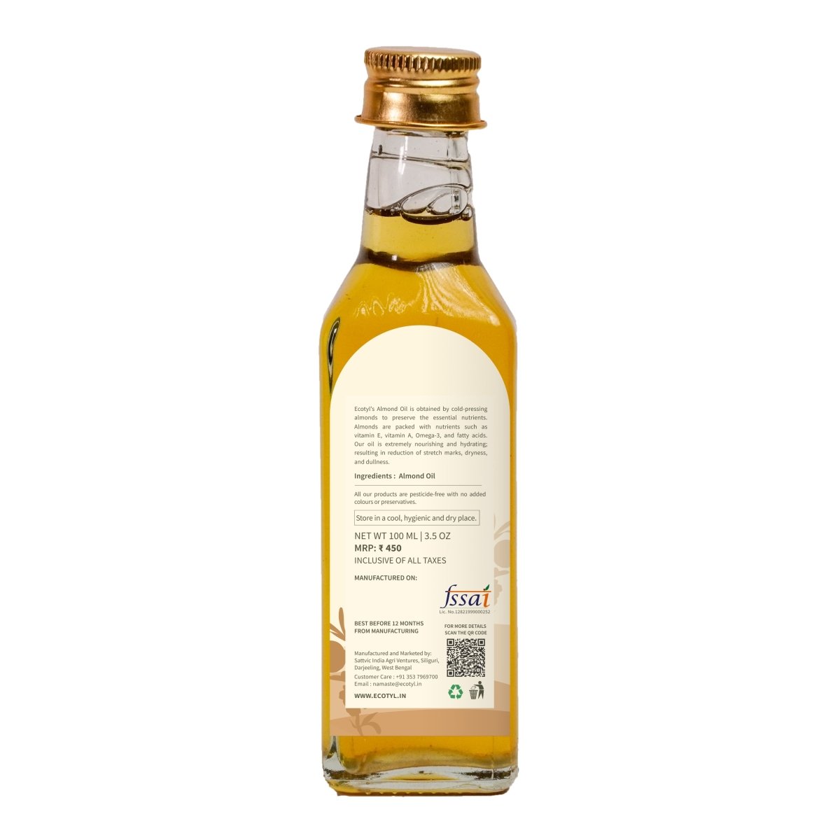 Cold Pressed Almond Oil - Sweet | Haircare & Skincare - 100ml | Verified Sustainable by Brown Living™