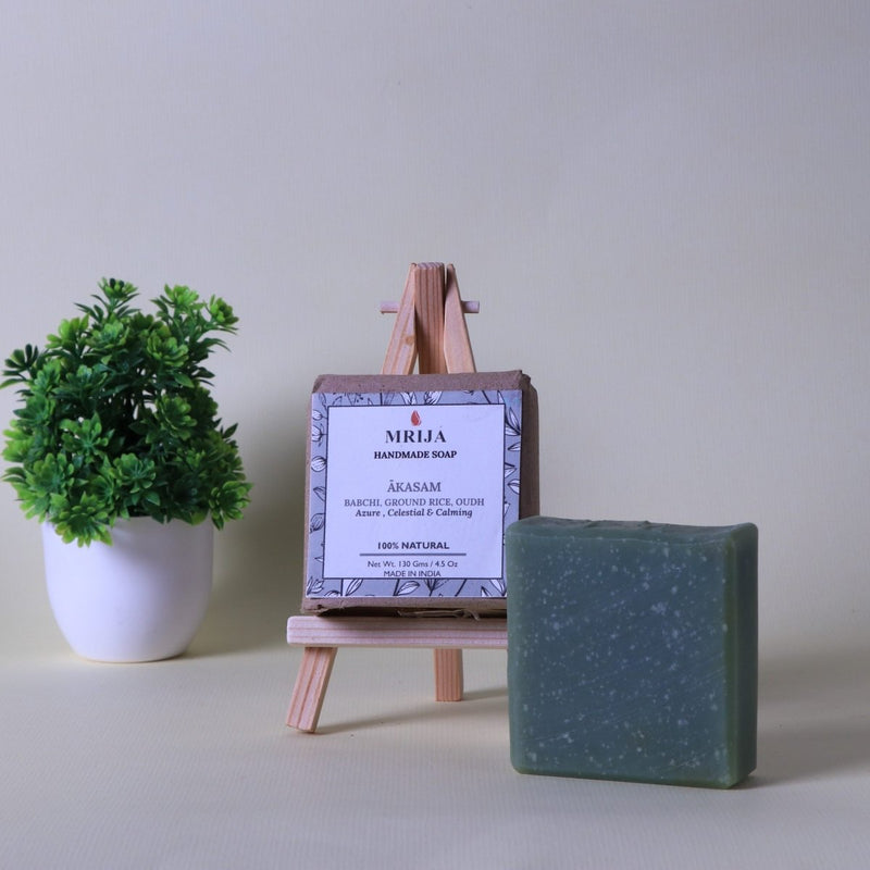 Buy Coldprocess Handmade Soap Akasam- Babchi, Ground rice & Oudh | 130 gms | Shop Verified Sustainable Body Soap on Brown Living™