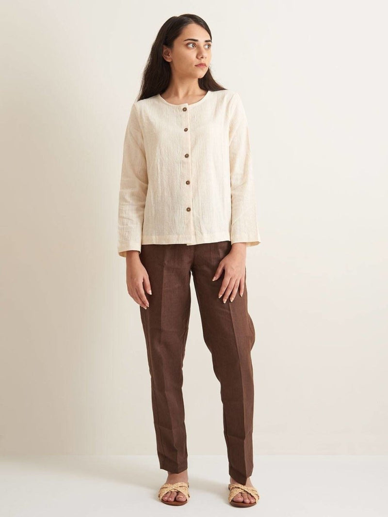 Buy Collarless Textured Shirt | Shop Verified Sustainable Womens Shirt on Brown Living™