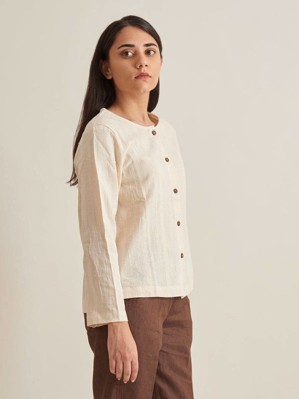 Buy Collarless Textured Shirt | Shop Verified Sustainable Womens Shirt on Brown Living™