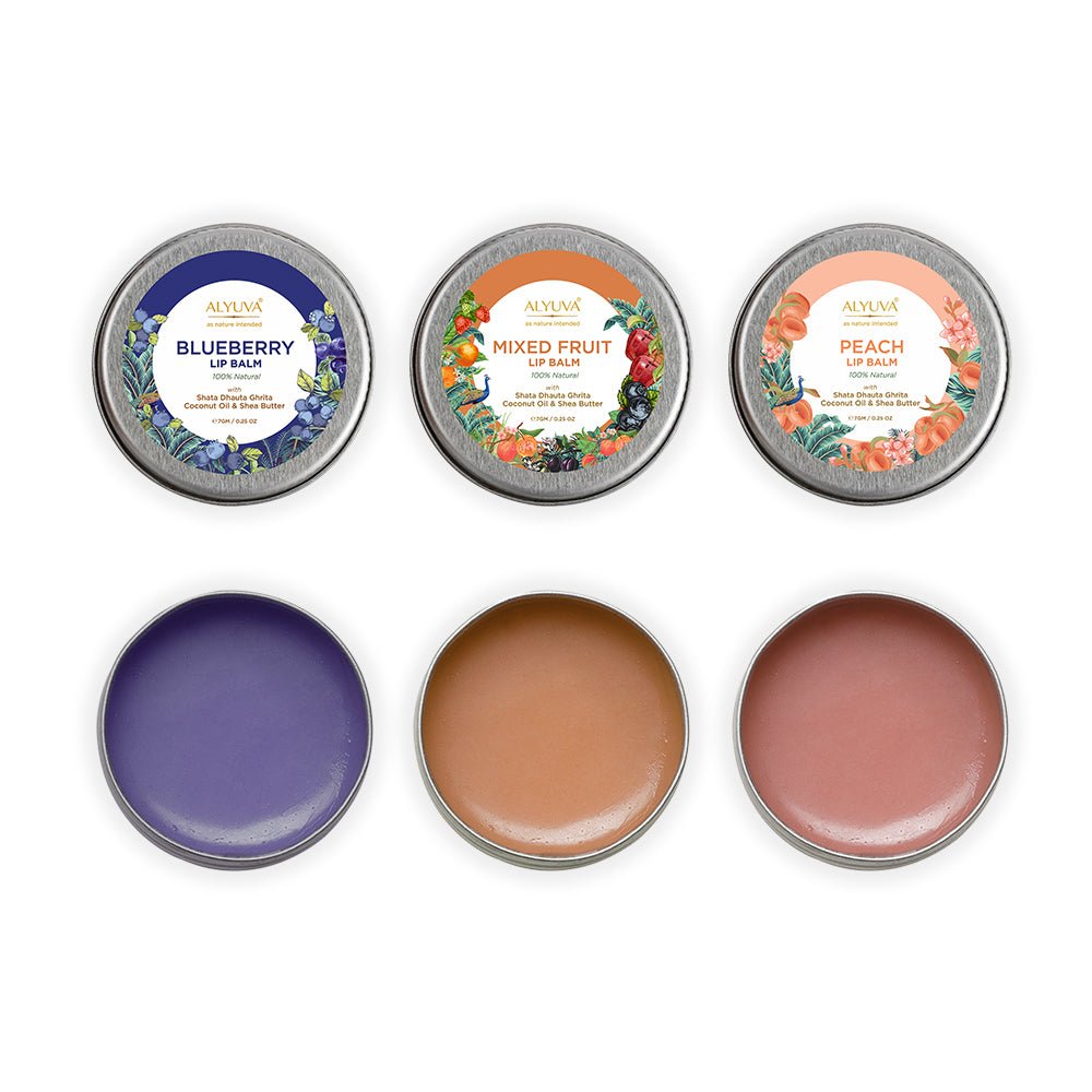 Lip Balms Combo - Natural Blueberry, Mix Fruit and Peach Lip Balms, 7gms Each | Verified Sustainable by Brown Living™