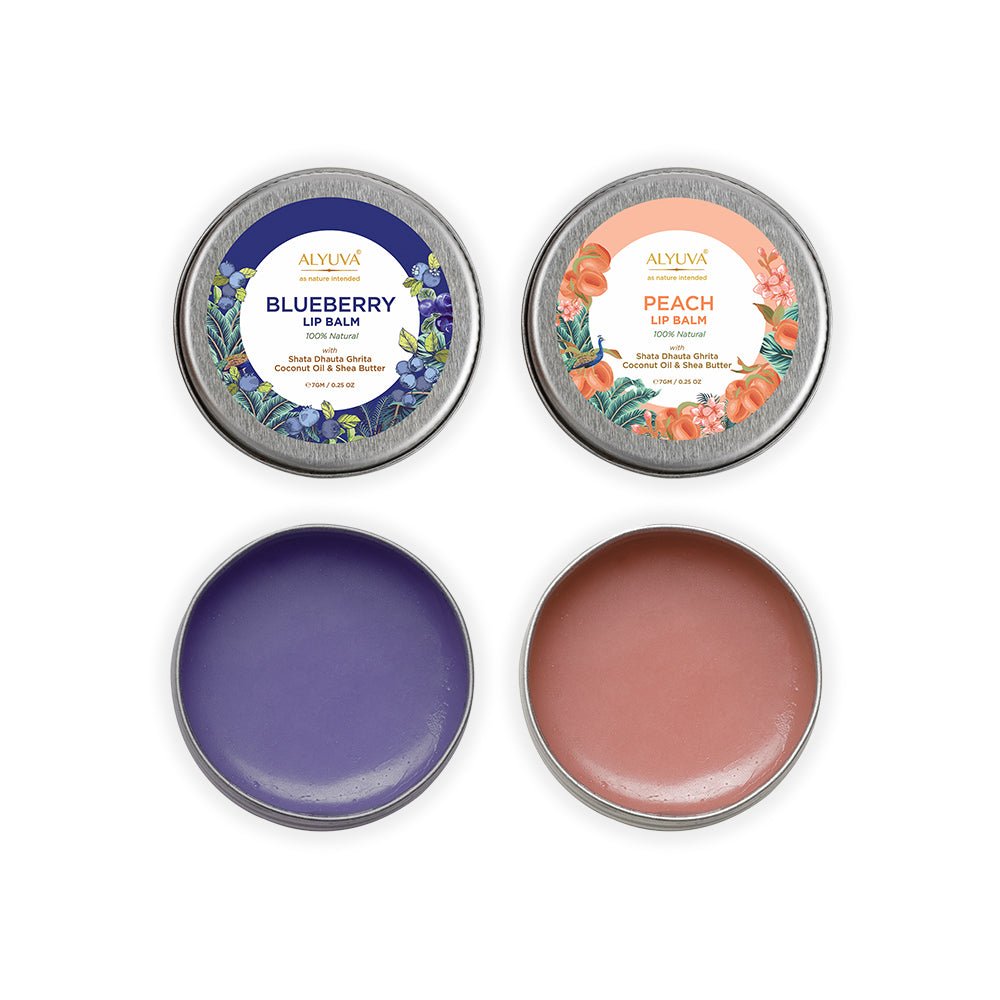 Combo of Ghee Enriched 100% Natural Blueberry & Peach Lip Balms, 7gms Each | Verified Sustainable by Brown Living™