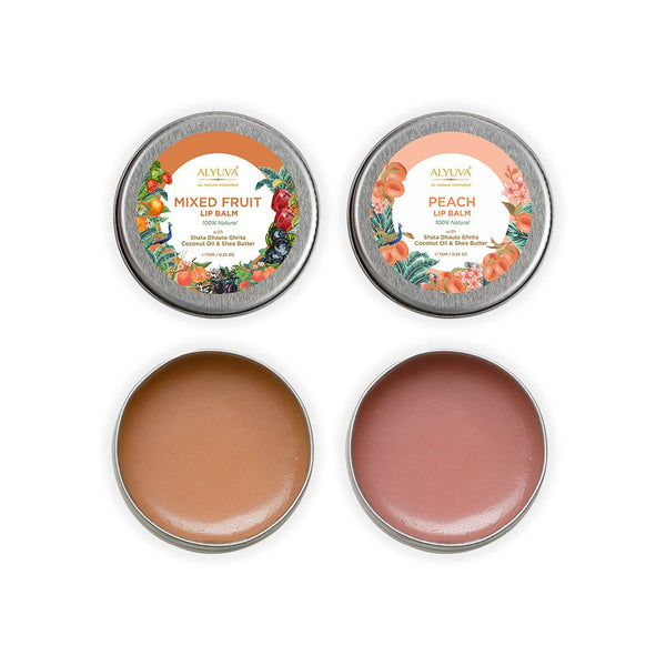 Buy Combo of Ghee Enriched 100% Natural Mix Fruit & Peach Lip Balms, 7gms Each | Shop Verified Sustainable Lip Balms on Brown Living™