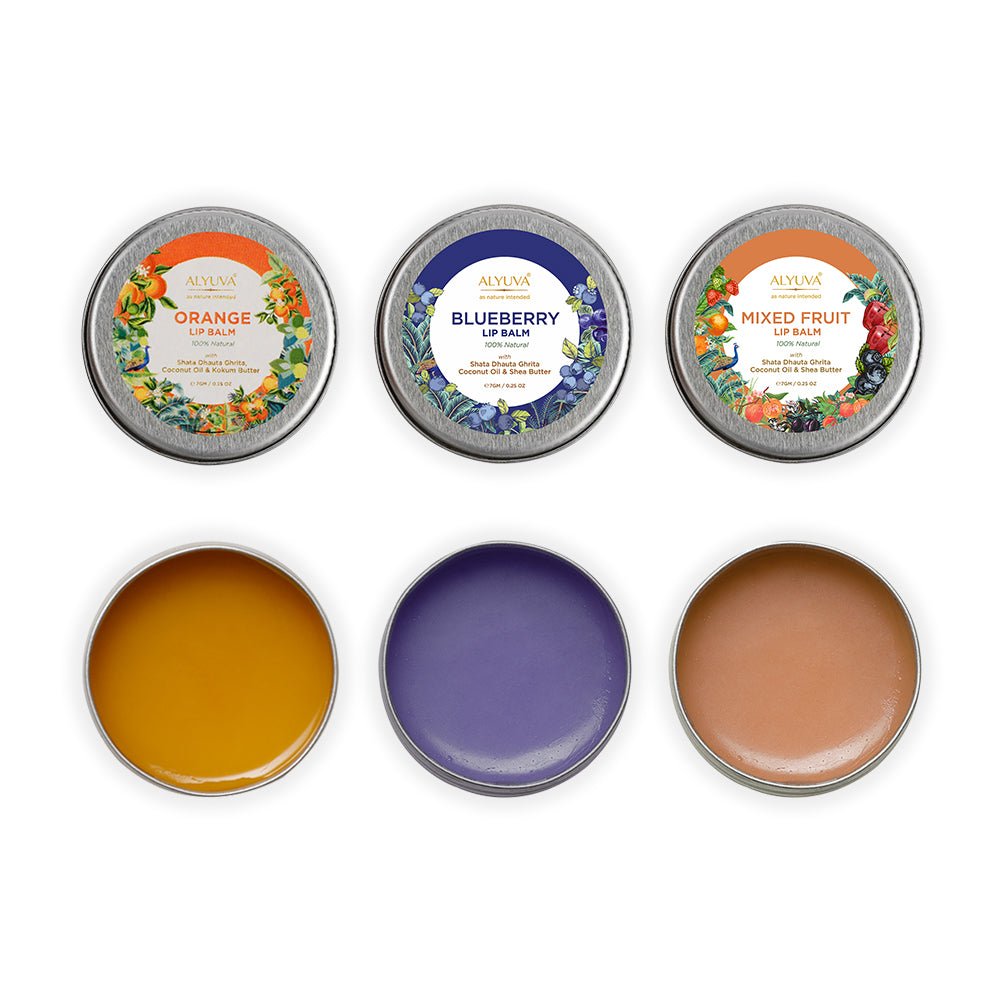 Lip Balms Combo - Natural Orange, Blueberry and Mix Fruit Lip Balms, 7gms Each | Verified Sustainable by Brown Living™