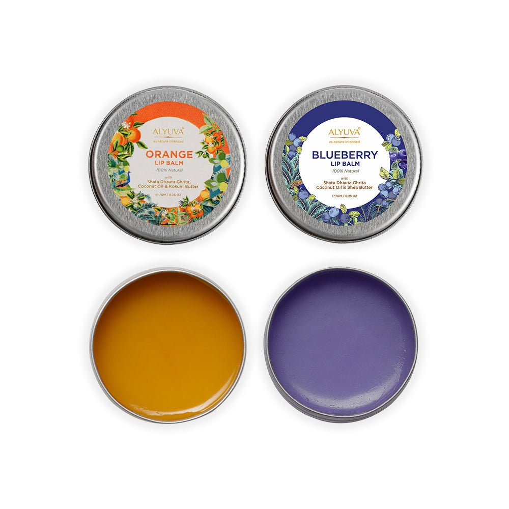 Combo of Ghee Enriched 100% Natural Orange & Blueberry Lip Balms, 7gms Each | Verified Sustainable by Brown Living™