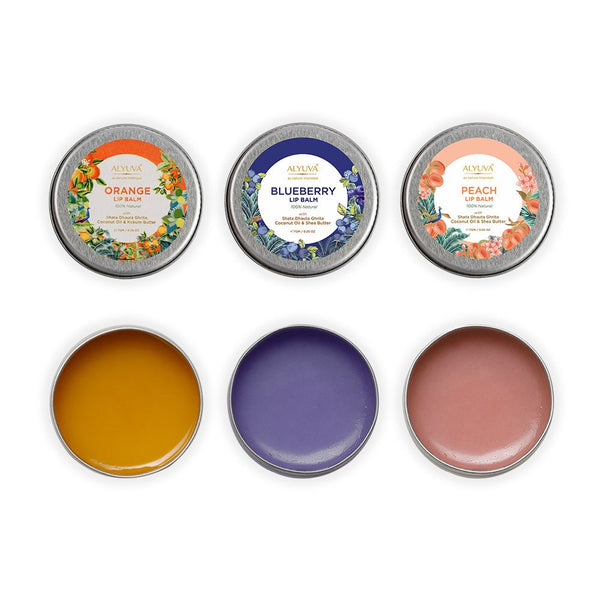 Buy Combo of Ghee Enriched 100% Natural Orange, Blueberry & Peach Lip Balms, 7gms Each | Shop Verified Sustainable Products on Brown Living