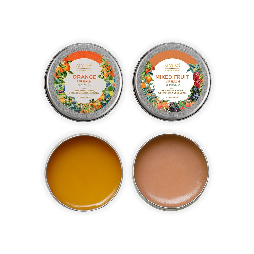 Combo of Ghee Enriched 100% Natural Orange & Mixed Fruit Lip Balms, 7gms Each | Verified Sustainable by Brown Living™