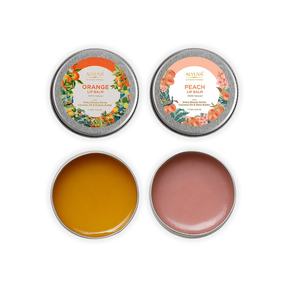 Combo of Ghee Enriched 100% Natural Orange & Peach Lip Balms, 7gms Each | Verified Sustainable by Brown Living™