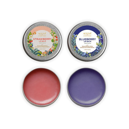 Combo of Ghee Enriched 100% Natural Strawberry & Blueberry Lip Balms, 7gms Each | Verified Sustainable by Brown Living™