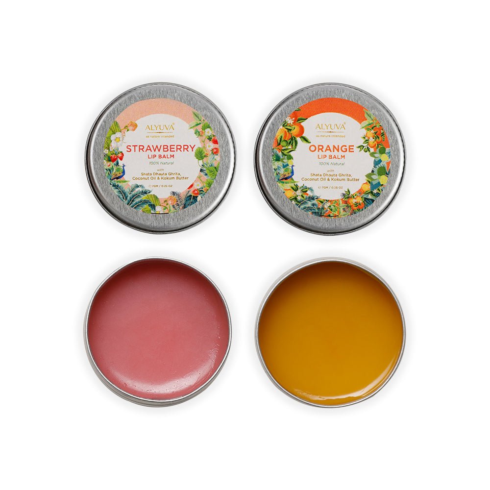 Combo of Ghee Enriched 100% Natural Strawberry & Blueberry Lip Balms, 7gms Each | Verified Sustainable by Brown Living™