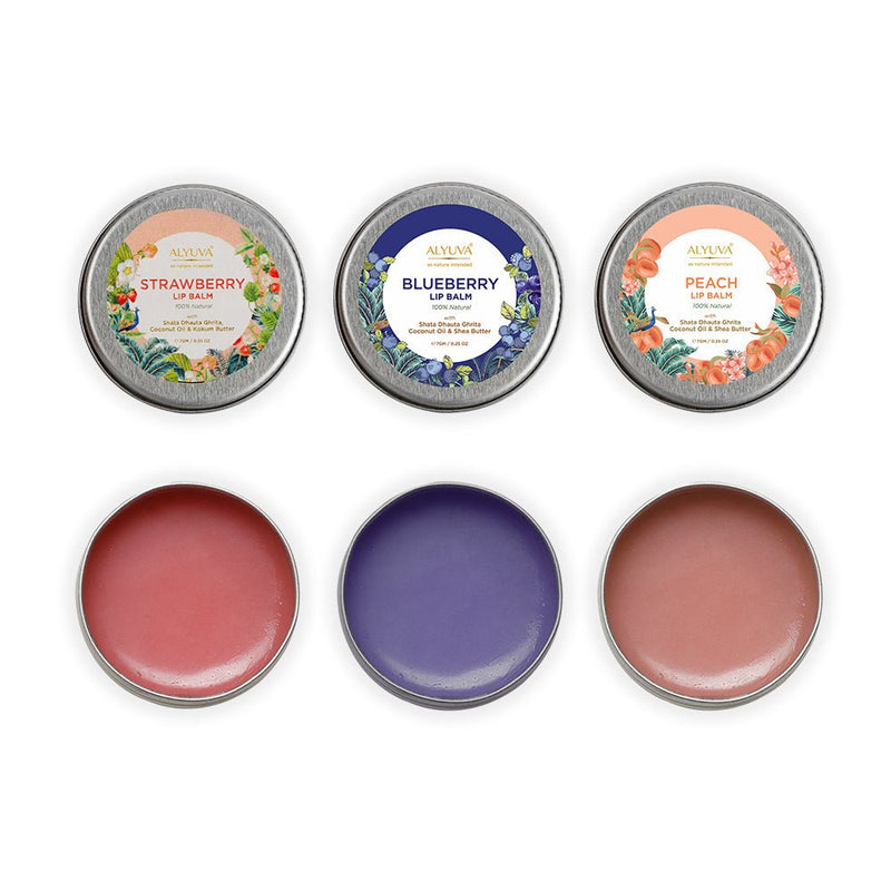 Buy Lip BalmsCombo- Natural Strawberry, Blueberry & Peach Lip Balms, 7gms Each | Shop Verified Sustainable Lip Balms on Brown Living™