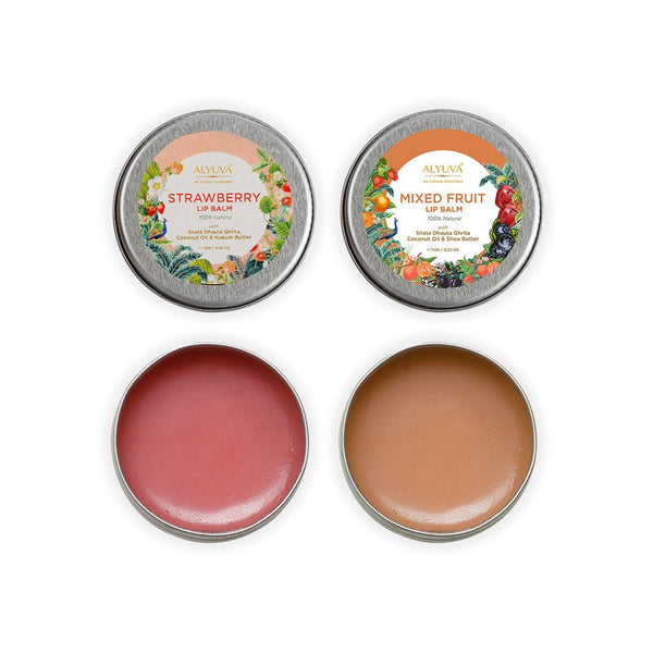 Buy Combo of Ghee Enriched 100% Natural Strawberry & Mix Fruit Lip Balms, 7gms Each | Shop Verified Sustainable Lip Balms on Brown Living™