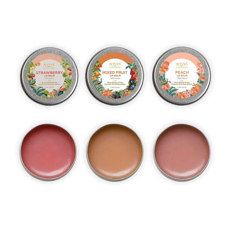 Buy Lip Balms Combo- Natural Strawberry, Mix Fruit & Peach Lip Balms, 7gms Each | Shop Verified Sustainable Lip Balms on Brown Living™