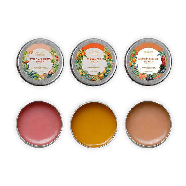 Buy Combo of Ghee Enriched 100% Natural Strawberry, Orange & Mix Fruit Lip Balms, 7gms Each | Shop Verified Sustainable Products on Brown Living