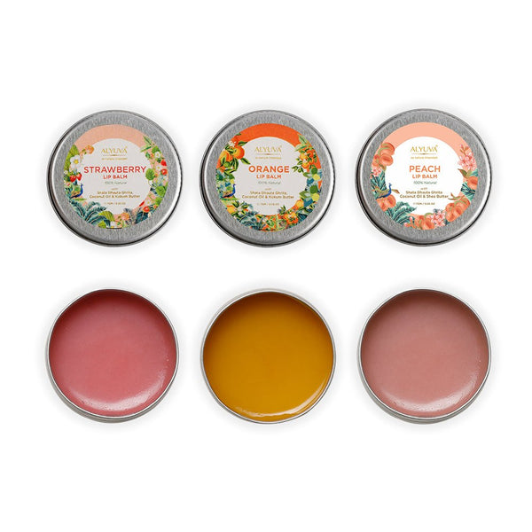 Buy Combo of Ghee Enriched 100% Natural Strawberry, Orange & Peach Lip Balms, 7gms Each | Shop Verified Sustainable Products on Brown Living