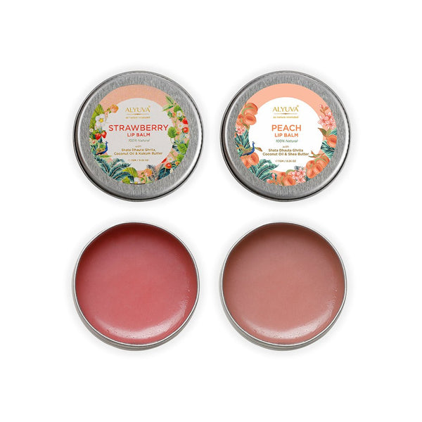 Buy Combo of Ghee Enriched 100% Natural Strawberry & Peach Lip Balms, 7gms Each | Shop Verified Sustainable Lip Balms on Brown Living™