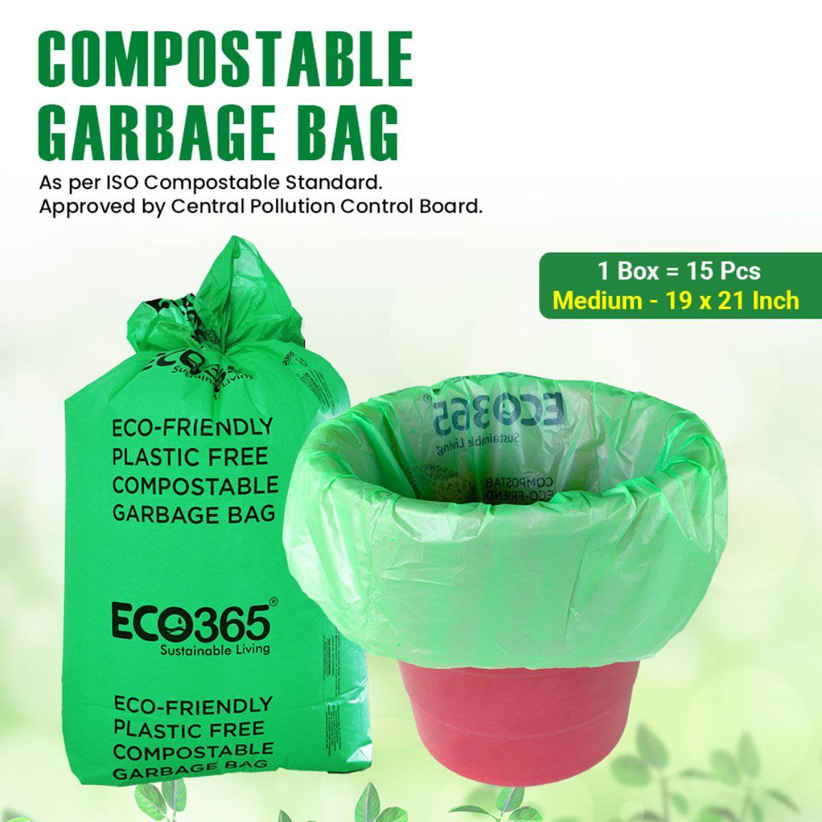 Compostable Garbage Bag Medium 19x21 Inches Medium - Pack of 3 (45Pcs) | Verified Sustainable by Brown Living™