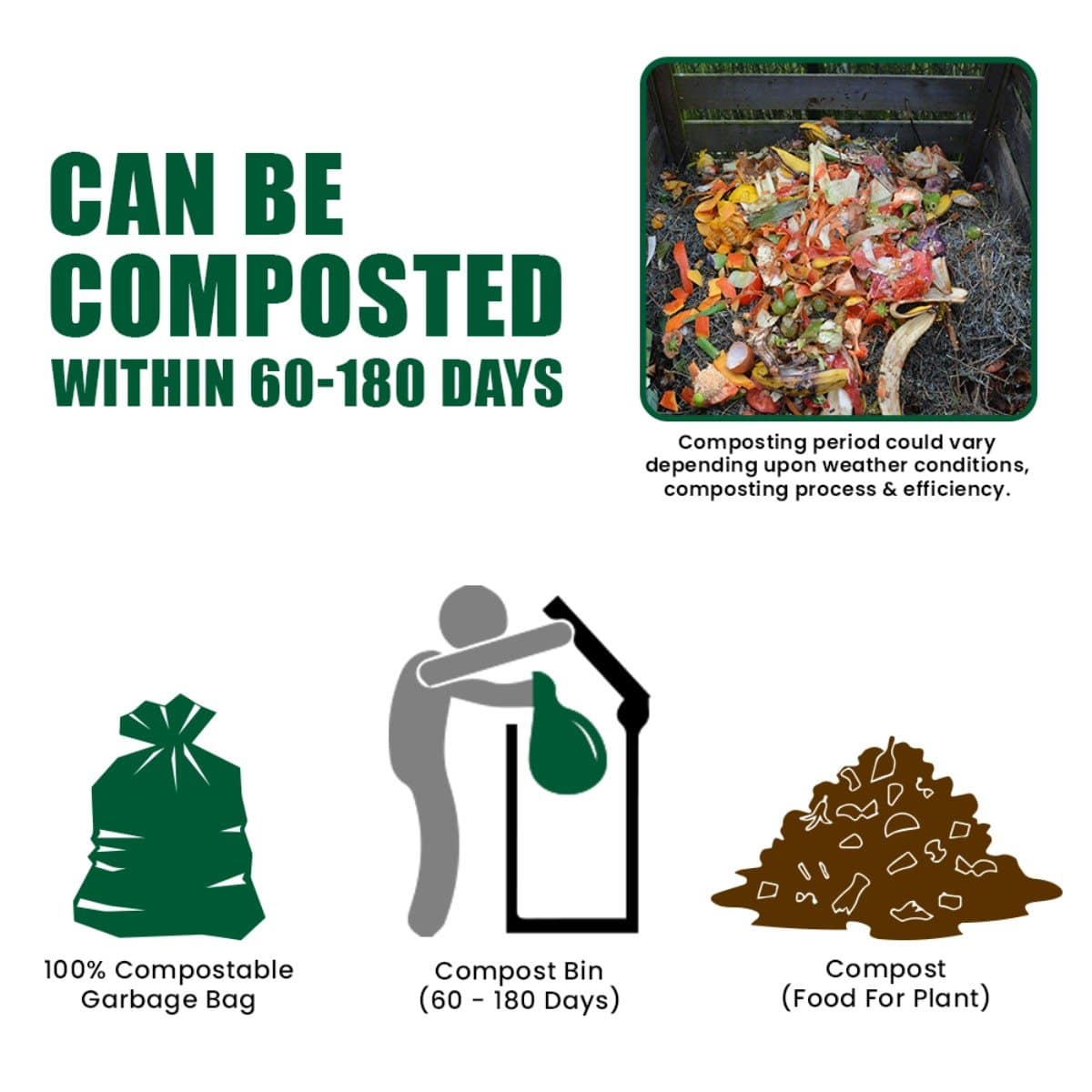 Compostable Garbage Bag Medium 19x21 Inches Medium - Pack of 3 (45Pcs) | Verified Sustainable by Brown Living™