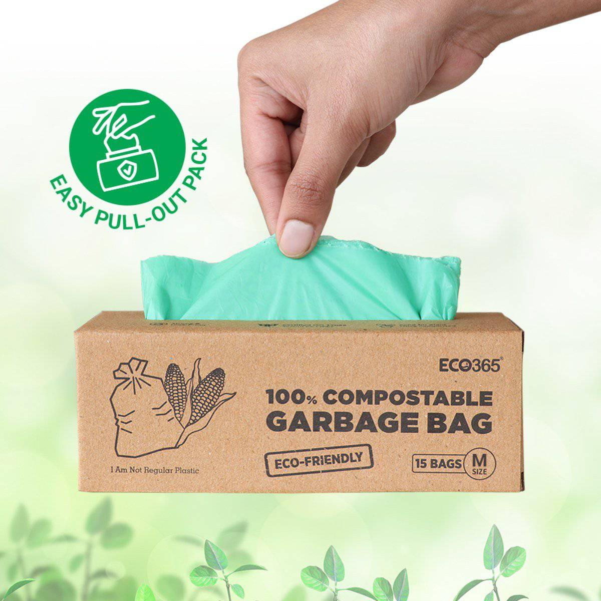 Compostable Garbage Bag Medium 19x21 Inches Medium - Pack of 3 (45Pcs) | Verified Sustainable by Brown Living™