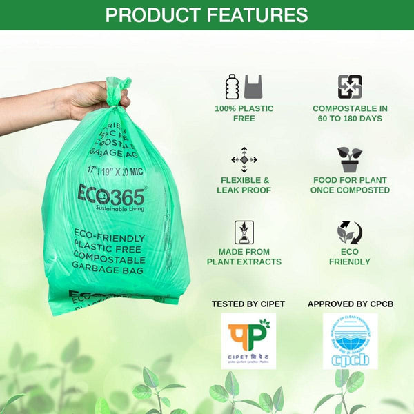 Compostable Garbage Bags - 17X19 Small, Pack Of 3 (45Pcs) | Verified Sustainable by Brown Living™