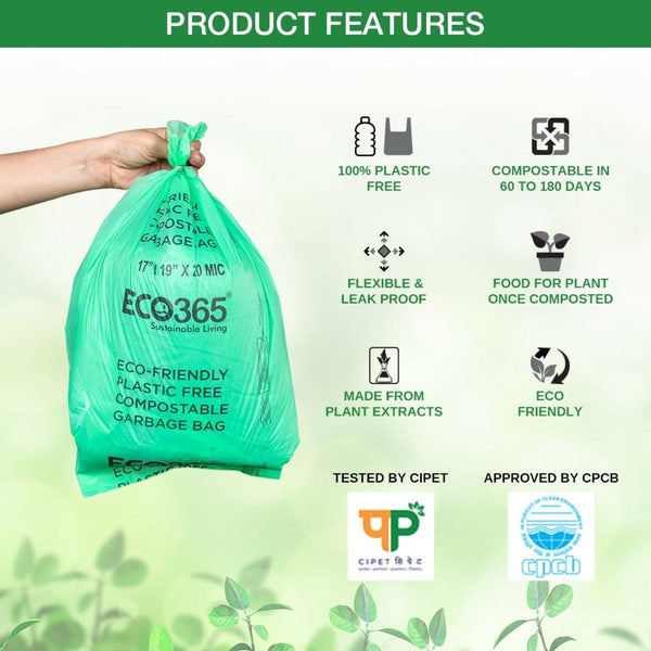 Compostable Garbage Bags - 17X19 Small, Pack Of 90 Pcs | Verified Sustainable by Brown Living™