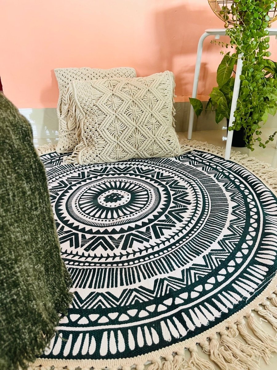 Round Boho Rug & Meditation Mat | Verified Sustainable by Brown Living™