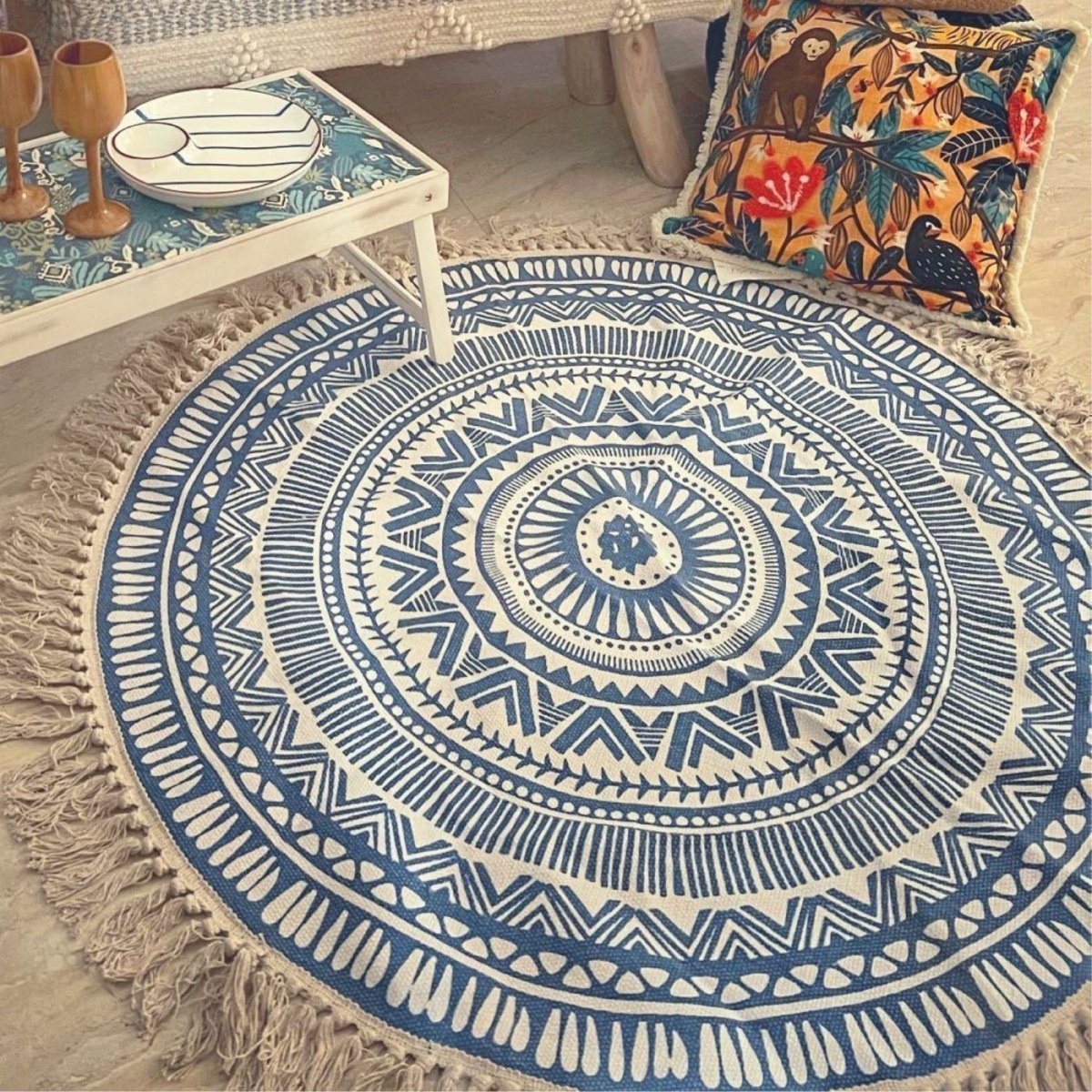 Round Boho Rug & Meditation Mat | Verified Sustainable by Brown Living™