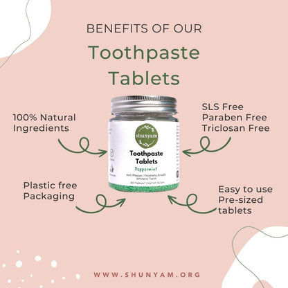 Toothpaste Tablets without Flouride - 4 Tabs (Pack of 10) - Peppermint Flavor | Verified Sustainable by Brown Living™