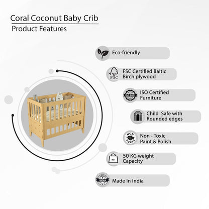 Coral Coconut | Wooden Baby Crib - Small | Verified Sustainable by Brown Living™