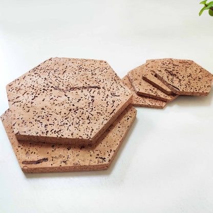Cork Dinner Table Set - Coasters, Trivets and Placemats – Table Essentials by GreenFootPrint available on Brown Living™. Set of 2 Coasters 2 Trivets 2 Placemats . SKU: CK - HexSet2. Img 6.
