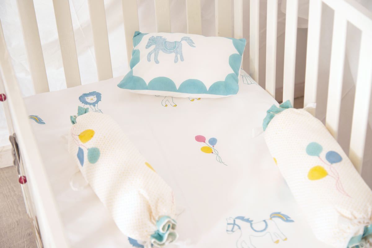 Cot Bedding Set - I Am Going To The Circus - Teal | Verified Sustainable by Brown Living™