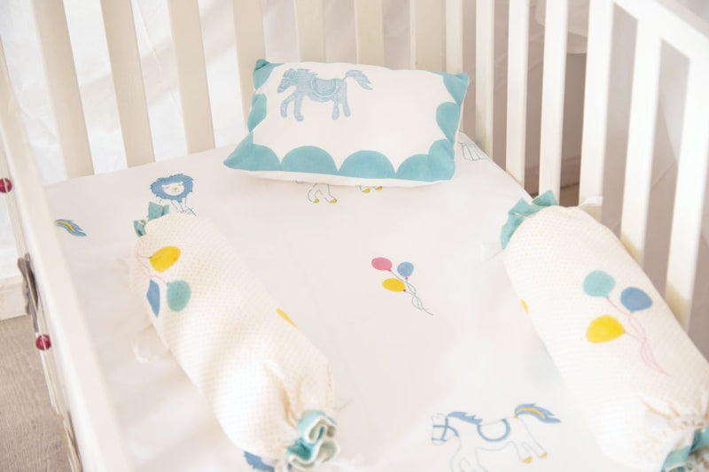 Buy Cot Bedding Set - I Am Going To The Circus - Teal | Shop Verified Sustainable Bed Linens on Brown Living™
