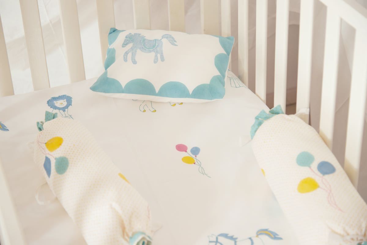 Cot Bedding Set - I Am Going To The Circus - Teal | Verified Sustainable by Brown Living™