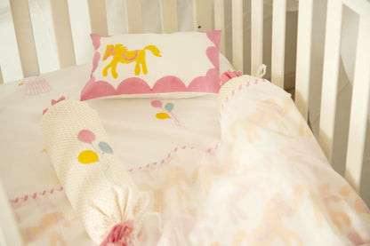 Cot Bedding Set - I Am Going To The Circus With Dohar - Pink | Verified Sustainable by Brown Living™