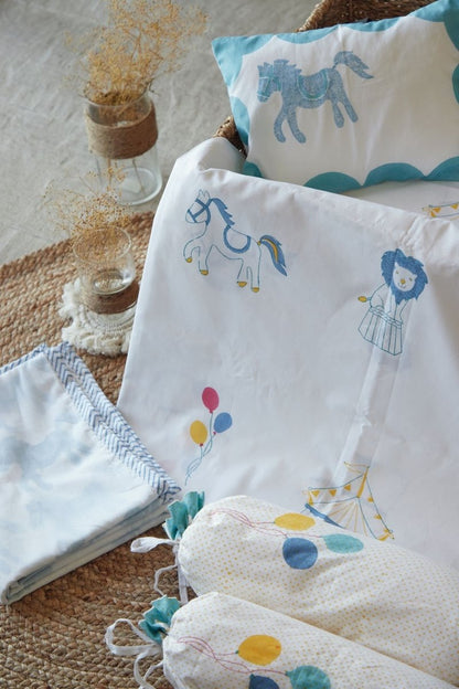 Cot Bedding Set - I Am Going To The Circus With Dohar - Teal | Verified Sustainable by Brown Living™