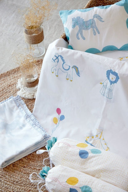 Cot Bedding Set - I Am Going To The Circus With Dohar - Teal | Verified Sustainable by Brown Living™