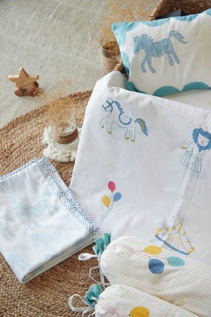 Cot Bedding Set - I Am Going To The Circus With Dohar - Teal | Verified Sustainable by Brown Living™