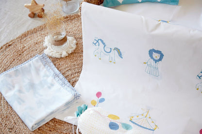 Cot Bedding Set - I Am Going To The Circus With Dohar - Teal | Verified Sustainable by Brown Living™