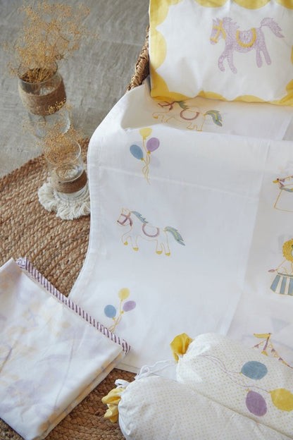 Cot Bedding Set - I Am Going To The Circus With Dohar - Yellow | Verified Sustainable by Brown Living™