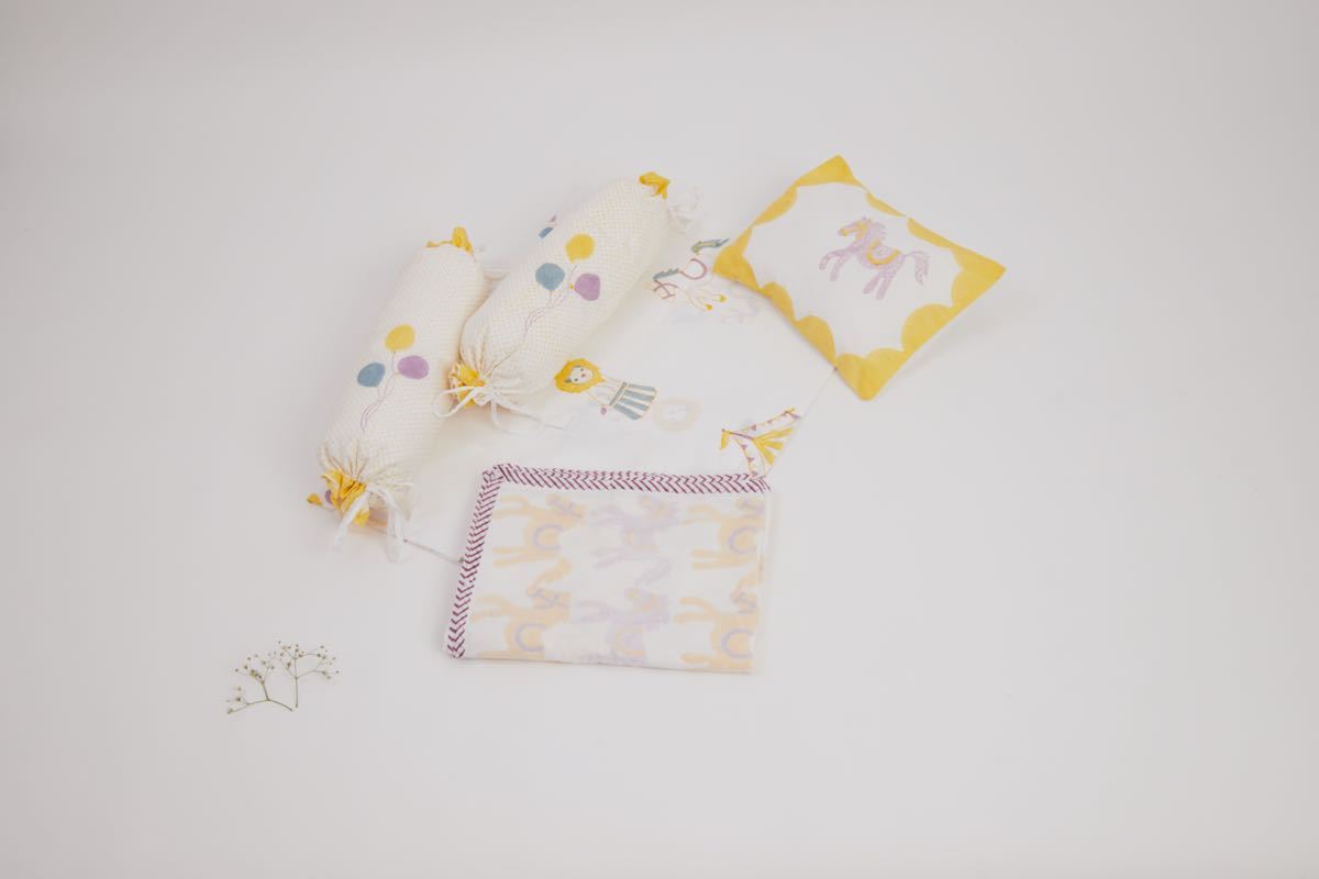 Cot Bedding Set - I Am Going To The Circus With Dohar - Yellow | Verified Sustainable by Brown Living™