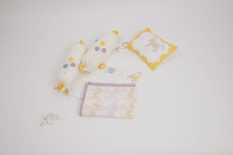 Buy Cot Bedding Set - I Am Going To The Circus With Dohar - Yellow | Shop Verified Sustainable Bed Linens on Brown Living™