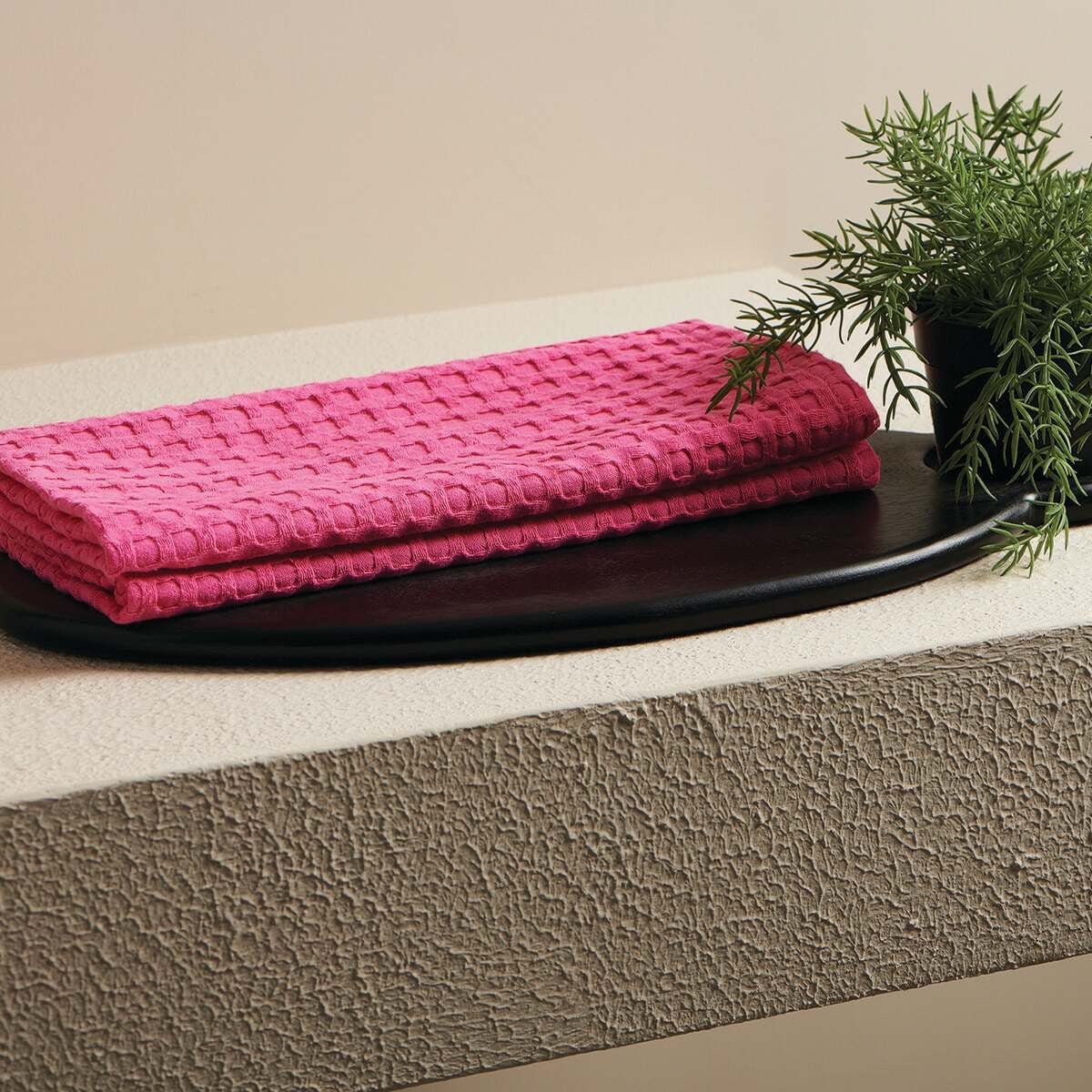 Crayon Solid Textured Waffle Hand Towel - Rose | Verified Sustainable by Brown Living™