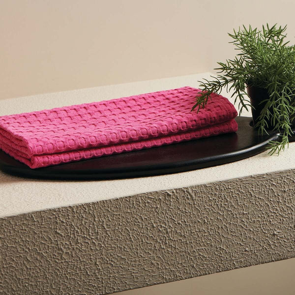 Crayon Solid Textured Waffle Hand Towel-Rose | Verified Sustainable Bath Linens on Brown Living™
