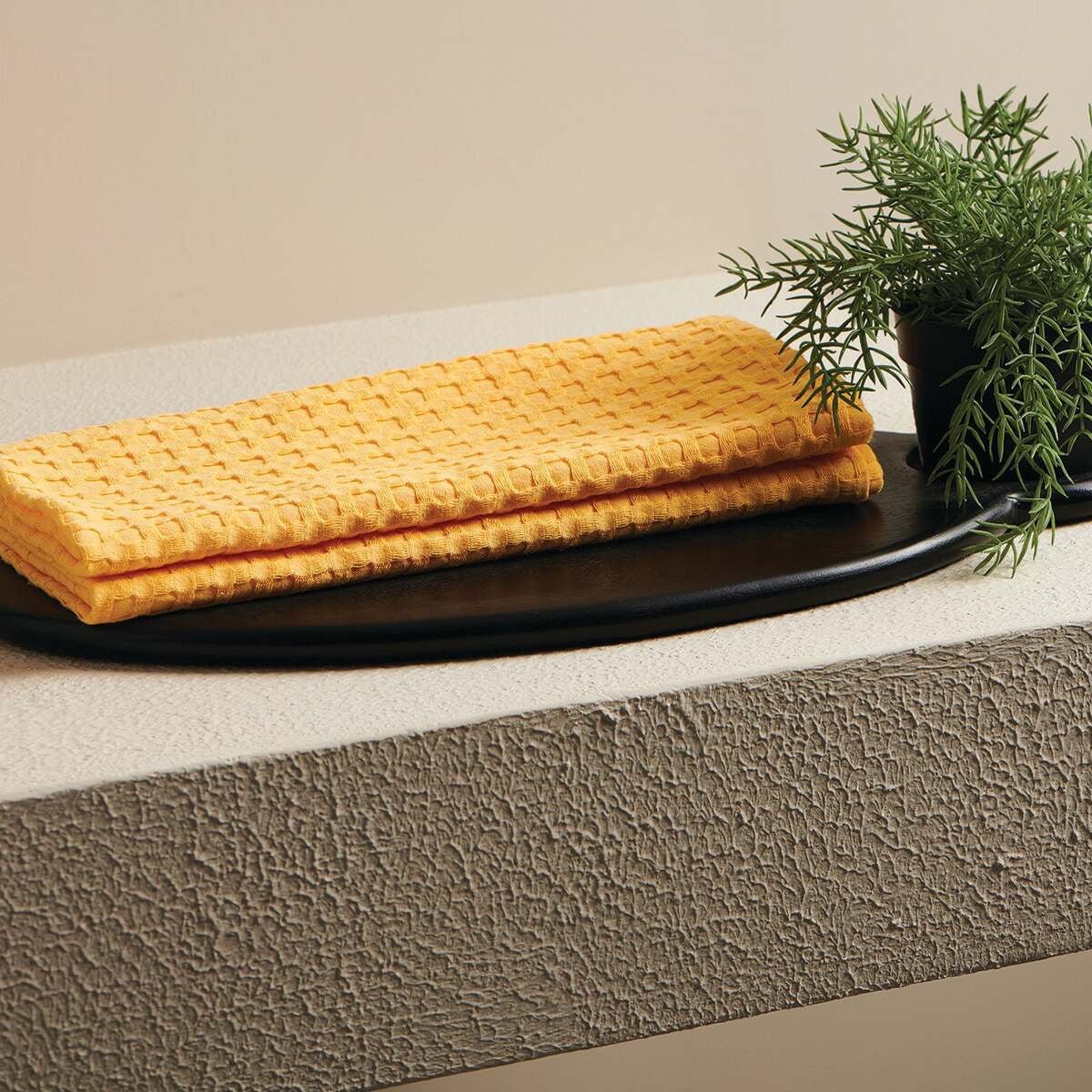 Crayon Solid Textured Waffle Hand Towel - Sunflower | Verified Sustainable by Brown Living™