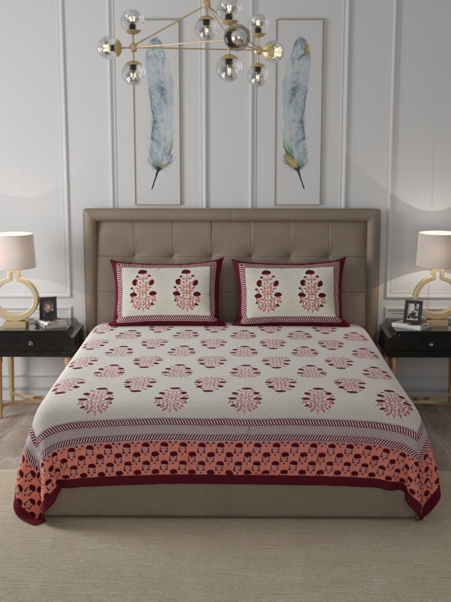 Elegant Hand Block Paisley Print Cotton Super King Size Bedding Set | Verified Sustainable by Brown Living™