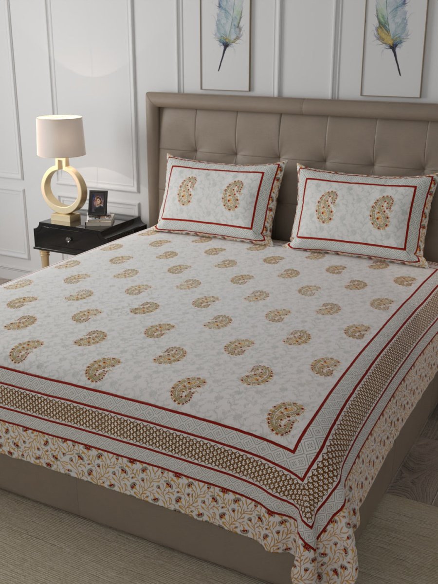 Elegant Hand Block Paisley Print Cotton Super King Size Bedding Set | Verified Sustainable by Brown Living™