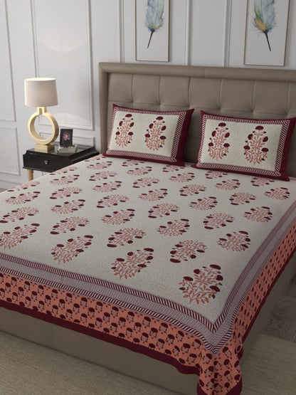 Elegant Hand Block Paisley Print Cotton Super King Size Bedding Set | Verified Sustainable by Brown Living™