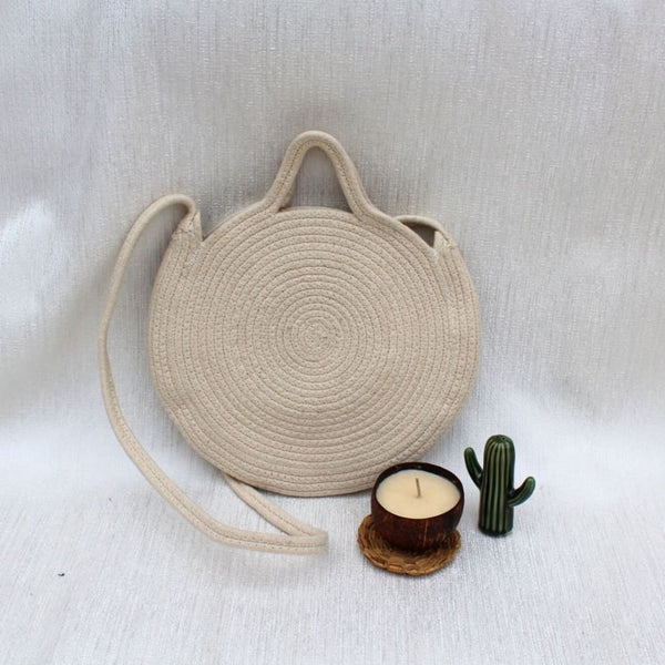 Cream & Round Cotton Rope Sling Bag | Verified Sustainable Womens Handbag on Brown Living™