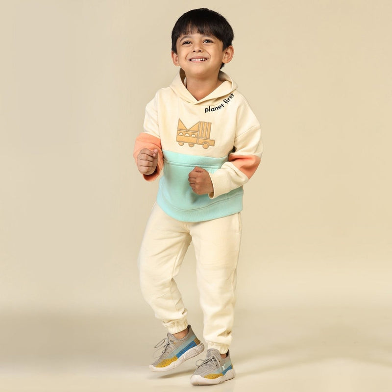Buy Cream Unisex Joggers in Cotton Fleece | Planet First | Shop Verified Sustainable Kids Pajamas on Brown Living™